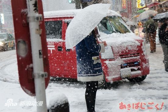 日本关东遭遇大雪天 圣地秋叶原变成大雪原