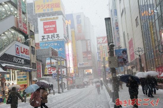 日本关东遭遇大雪天 圣地秋叶原变成大雪原