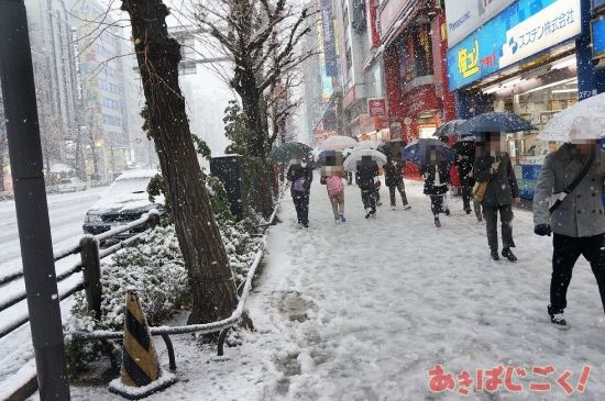 日本关东遭遇大雪天 圣地秋叶原变成大雪原